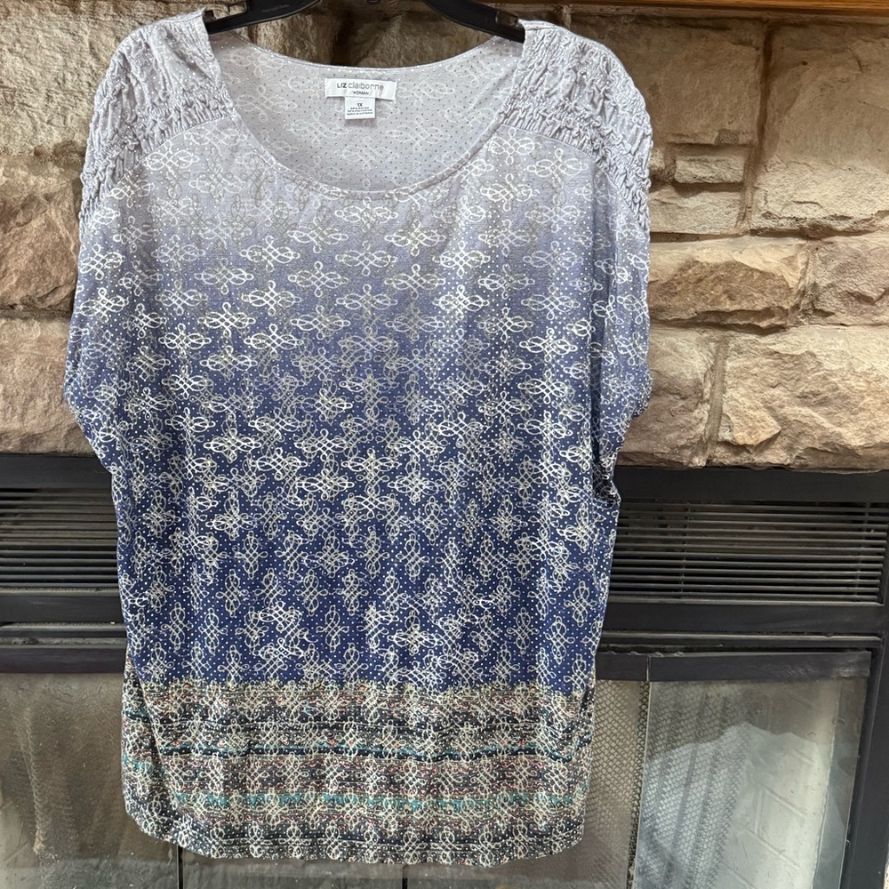 Liz Claiborne Blue and Gray Patterned sparkle Blouse